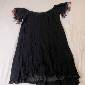 Colorful fiesta tassel black tunic dress top women small